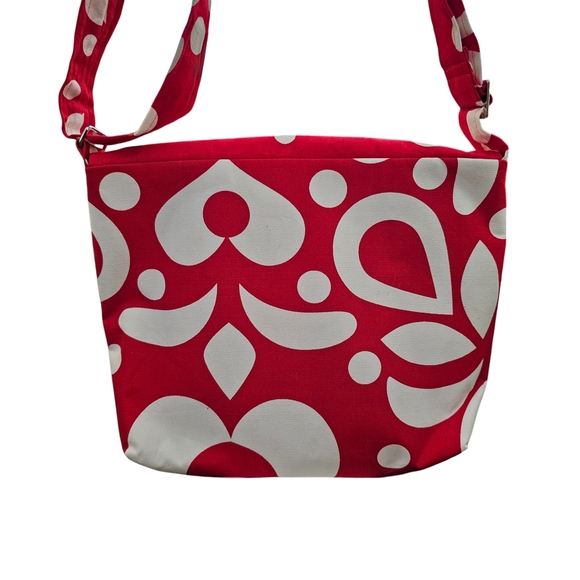 Tara Hubbard Floral Fabric Upholstery Messenger Bag Red and White Patterned - Picture 5 of 8